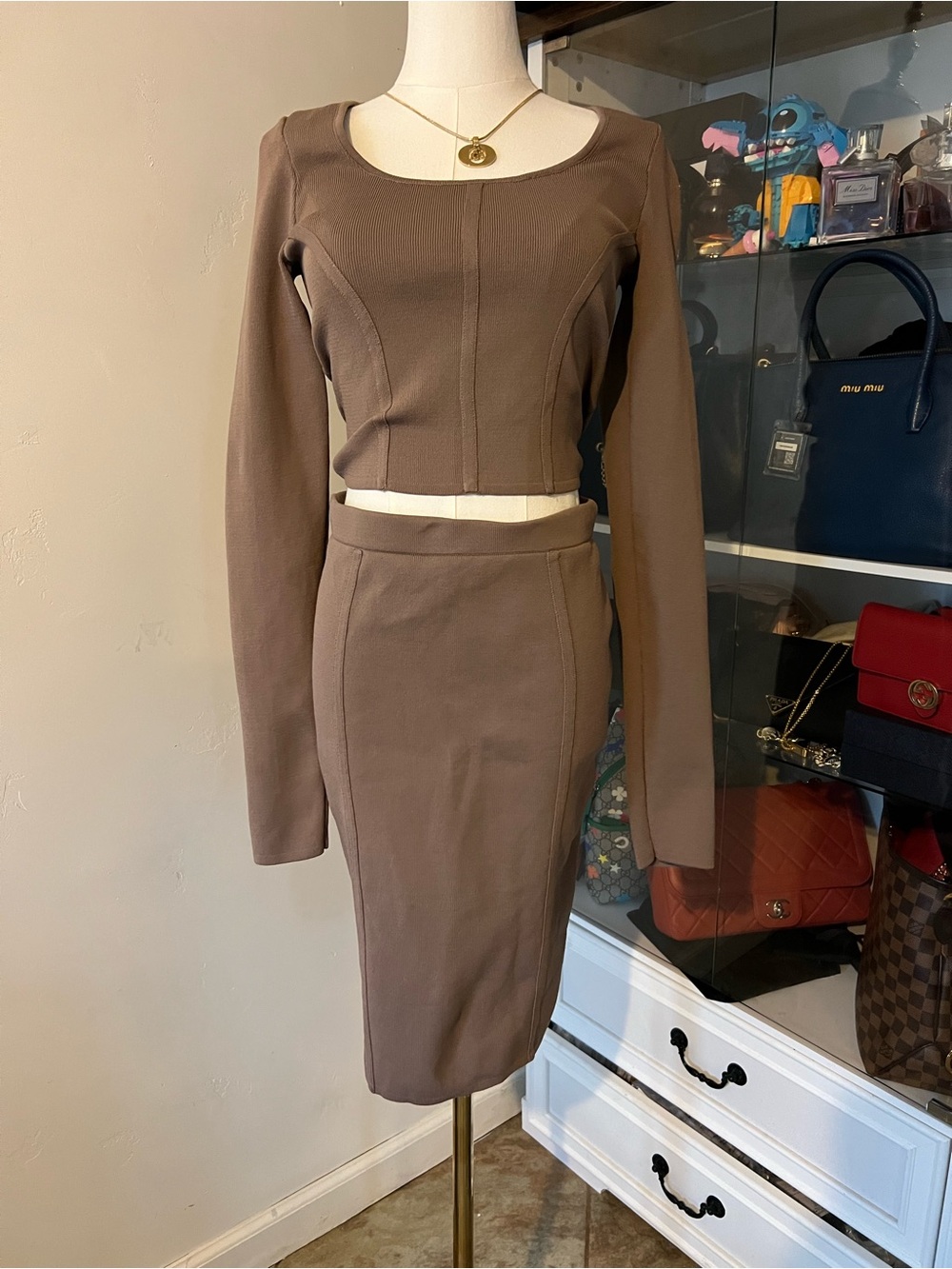 Sincerely Jules Brown High-Waist Pencil Skirt and top
